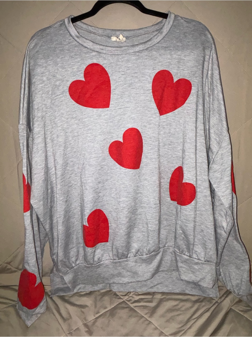Fantastic Fawn Gray Pullover with Red Heart Print